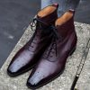 Handmade Men Dark Burgundy Casual Ankle High Brogue Boots