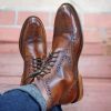 Handmade Brown Leather Ankle High Wingtip Lace up Boot