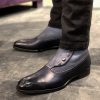 New Men’s Handmade Ankle High Button Cap Toe Dress Black Grey Leather Boo