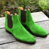 Handmade Limited Edition Parrot Green Suede Chelsea Ankle Dress Christmas Boot