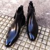 Handmade Mens Black Leather Ankle High Boots