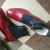 Maroon Blue Two Tone Cap Toe Superior Leather Mens High Ankle Lace Up Boots