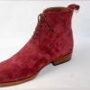 Handmade Men’s Burgundy Color Suede Two Tone High Ankle Lace Up Boots