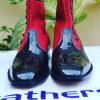 New Handmade Mens Two Tone Black Patent Leather & Red Suede Ankle High Button Boot