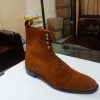 Handmade Men’s Tan Suede Leather Dress Ankle High Lace Up Boots