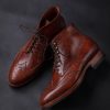 Wing Tip Maroon Brown Color High Ankle Premium Leather Oxford Men Lace Up Boots