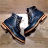 Navy Blue Leather Ankle High Lace up Men’s Dress Boot