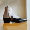 Handmade Black White Luxury Button Ankle High Buckle Boot