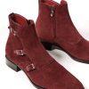 Maroon High Ankle Suede Leather Monk Triple Buckle Straps Men Party Wear Boot