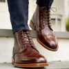 Handmade Men’s Wing Tip Lace Up Brown Leather Ankle Boot