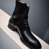 Two Tone Black Suede Leather Ankle High Boot, Men Lace up Boot