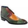 Handmade Men Genuine Leather Green Tri-Tone Boots