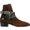 New Handmade Pure Suede Leather Brown Stylish Chain Ankle Strap Boot for Men’s