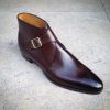 Men’s Single Monk High Ankle Burnished Plain Toe Maroon Red Real Leather Boots
