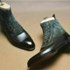 Mens Handmade Button Boots Formal Two Tone Cap Toe Formal Wear Casual Dress Shoe