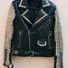 New Men’s Black Full Silver Star Studded Brando Belted Cow Biker Leather Jacket
