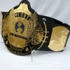 New WWF World Heavyweight Champion Ship Wrestling Belt Black Leather Replica Thick Metal Plates Adult Size Belts