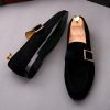 Handmade Black Monk Suede Men Loafers Flats Shoes