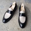 Handmade Mens Black White Leather Loafers Formal Moccasin Shoes