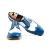 Men Two Tone Blue White Full Brogue Toe Oxford Wingtip Natural Color Sole Leather Shoes