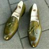 Handmade Men Olive Green Tassels Loafer Slip On Dress Shoes