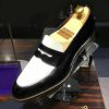 Handmade Men Loafer Moccasin Black & White Leather Dress Formal Shoes