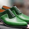 Genuine Leather Green Color Rounded Toe Oxford Party Wear Lace Up Men Shoes