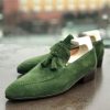 Men Stylish Green Suede Tassel Loafers Dress Shoes