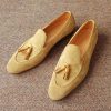 Handmade Men’s Beige Suede Leather Tassel Loafers Dress Shoes