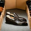 Penny Loafer Hand-Stitched Dark Brown Leather Moccasin Formal Dress Shoes