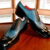 Black Blue in Plain Calf Leather Wingtip Oxford Dress Shoes