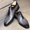 Pure Handmade Gray & Black Shaded Leather Lace up Dress Shoes for Men