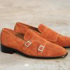 Leather Classic Suede Leather Double Monk Strap Loafers Dress Shoes