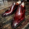 Handmade Men American Luxury Brogues Toe Maroon Leather Shoes, leather shoes